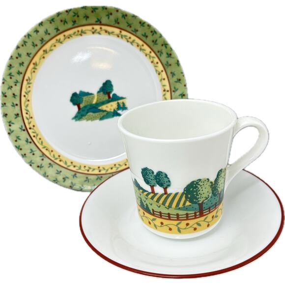 Corelle Landscape Coffee Tea Cup Saucer & Salad Dessert Plate Retired - Picture 1 of 12